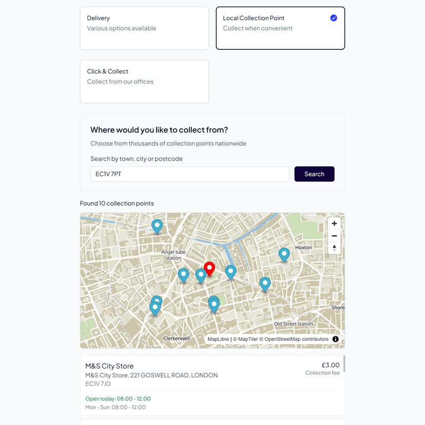 Checkout with delivery options